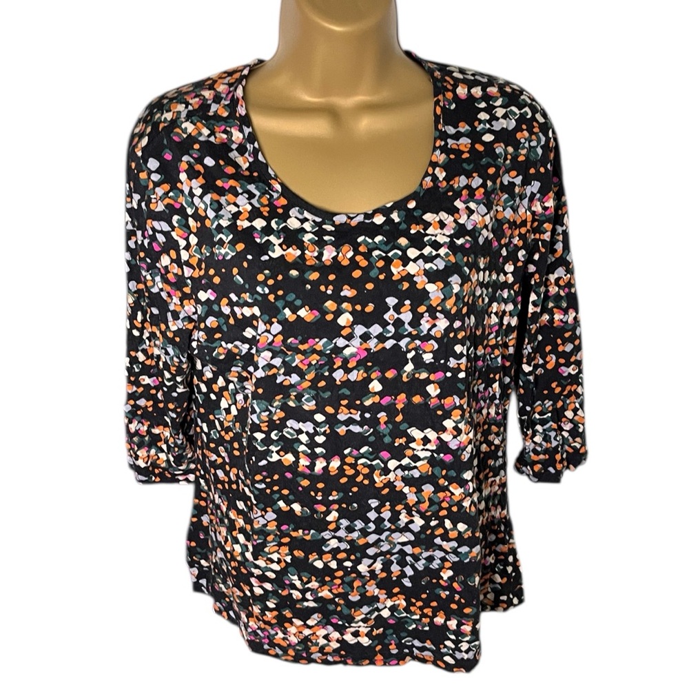 Mall Brand Y2K 3/4 Sleeve Tee Artsy Print Black M Charlotte Russe Style Tite